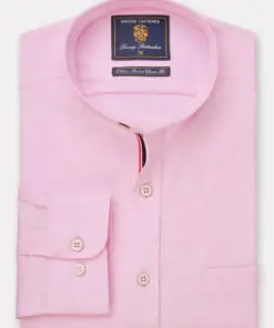 Regular Fit Pink Stretch Cotton Oxford Grandad Collar Shirt
