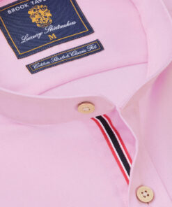 Alternative view of Regular Fit Pink Stretch Cotton Oxford Grandad Collar Shirt