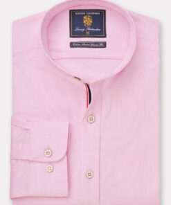 Tailored Fit Pink Stretch Cotton Oxford Grandad Collar Shirt