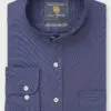 Regular Fit Dark Blue Stretch Cotton Oxford Grandad Collar Shirt