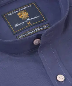 Alternative view of Tailored Fit Dark Blue Stretch Cotton Oxford Grandad Collar Shirt