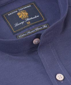 Alternative view of Regular Fit Dark Blue Stretch Cotton Oxford Grandad Collar Shirt