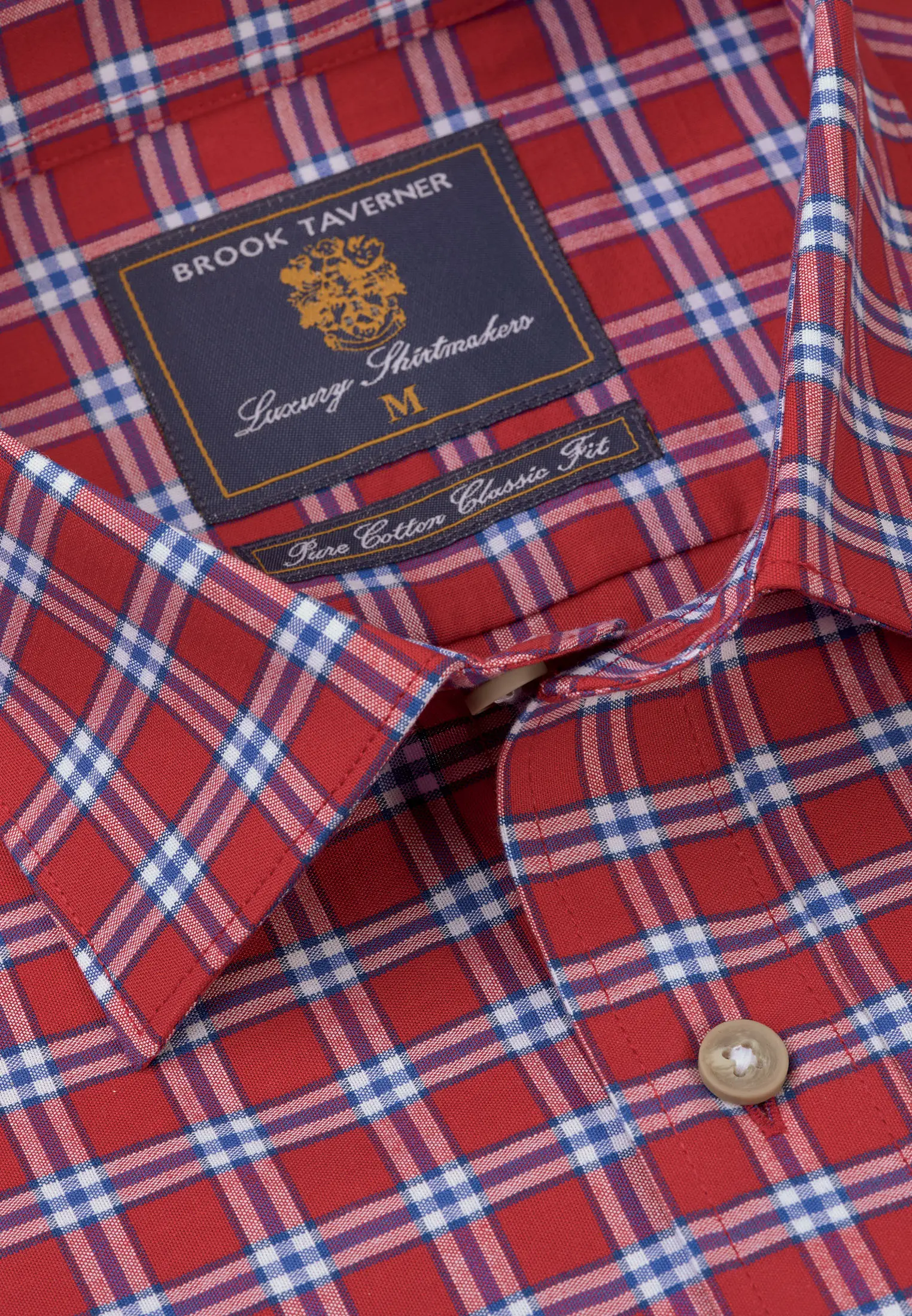 Tailored Fit Red Check Cotton Oxford Shirt - Image 2