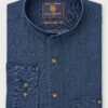 Regular Fit Navy Chambray Grandad Collar Cotton Shirt