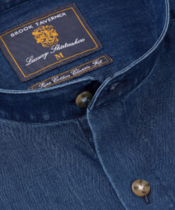 Alternative view of Tailored Fit Navy Chambray Grandad Collar Cotton Shirt