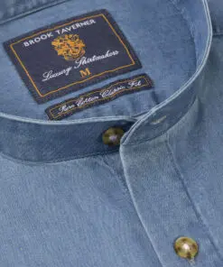 Alternative view of Regular Fit Light Blue Chambray Grandad Collar Cotton Shirt