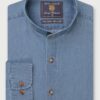 Tailored Fit Light Blue Chambray Grandad Collar Cotton Shirt