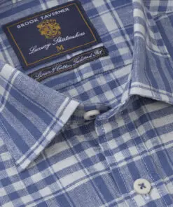 Alternative view of Tailored Fit Ecru and Blue Check Linen Cotton Shirt