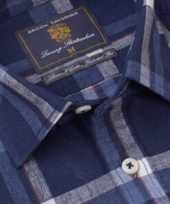 Alternative view of Tailored Fit Ecru and Blue Check Linen Cotton Shirt