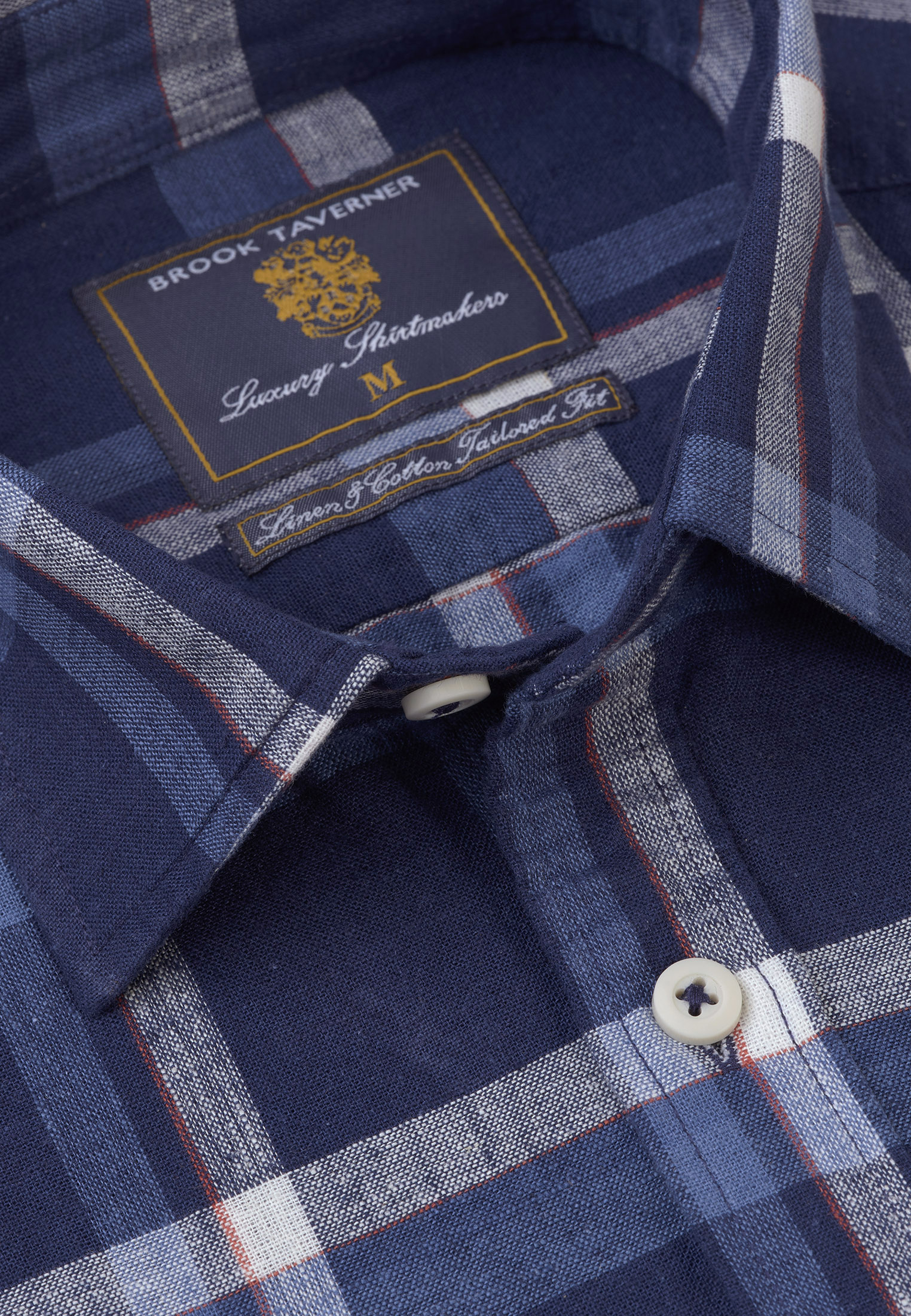 Tailored Fit Ecru and Blue Check Linen Cotton Shirt - Image 2