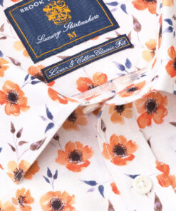 Alternative view of Tailored Fit Orange Flower Print Linen Cotton Shirt