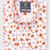 Tailored Fit Orange Flower Print Linen Cotton Shirt