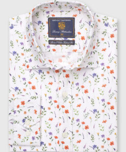Tailored Fit Wild Flower Print Linen Cotton Shirt