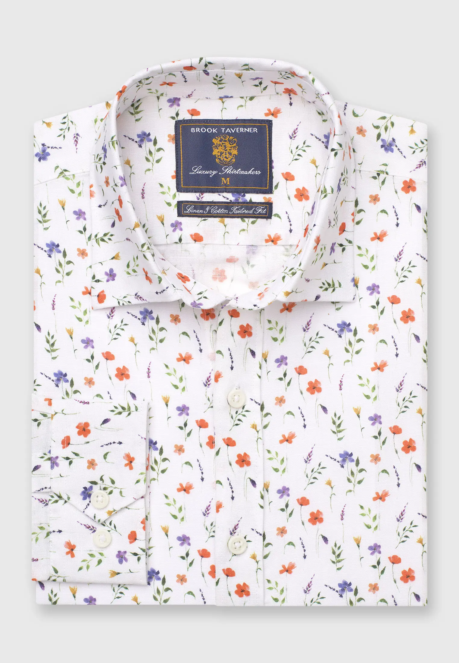 Tailored Fit Wild Flower Print Linen Cotton Shirt