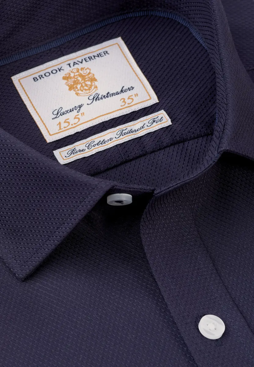 Tailored Fit Navy Double Cuff Shirt - Image 2