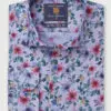 Regular Fit Ice Blue Floral Print Cotton Shirt