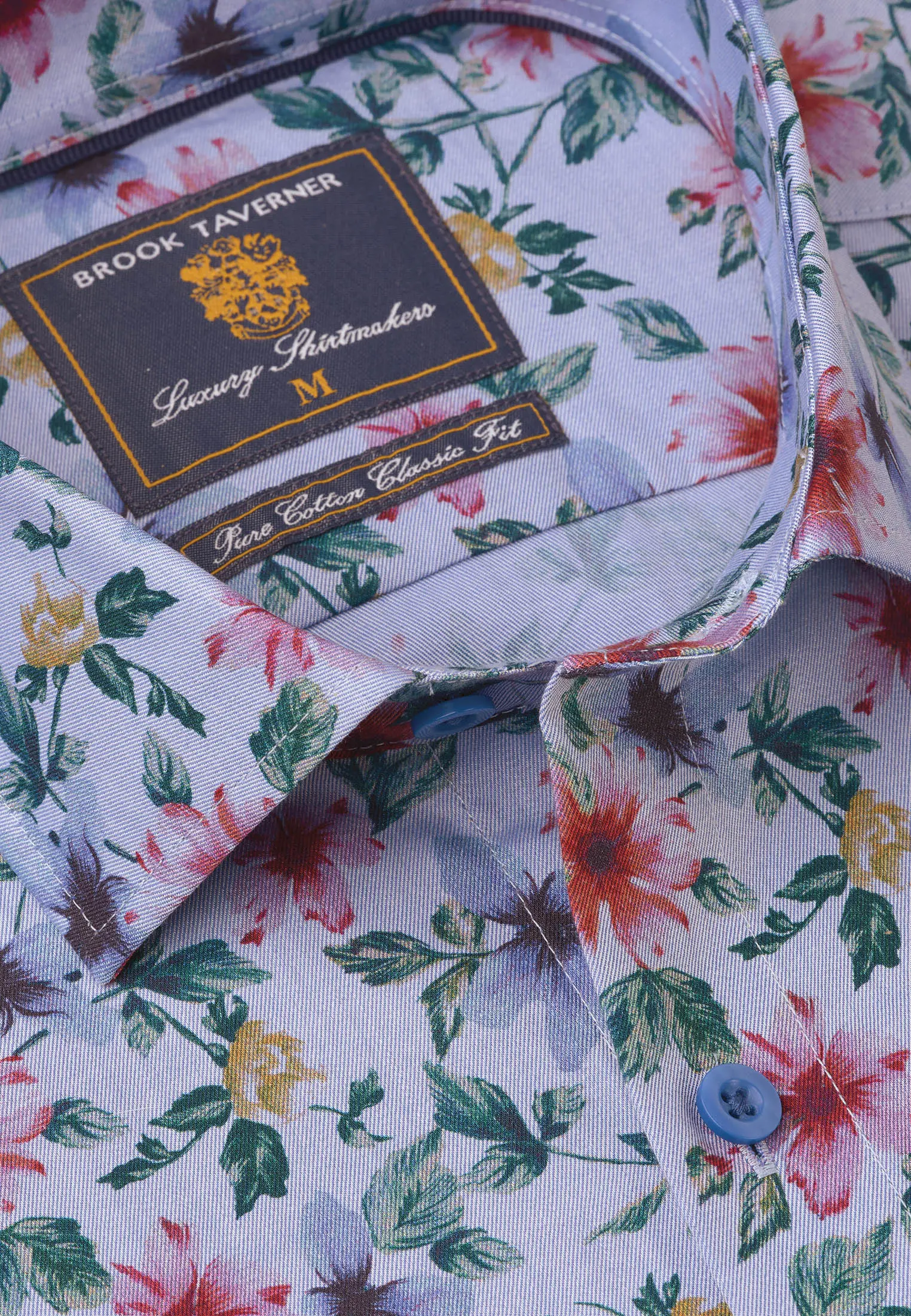Regular Fit Ice Blue Floral Print Cotton Shirt - Image 2