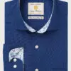 Regular Fit Navy Herringbone Cotton Stretch Shirt