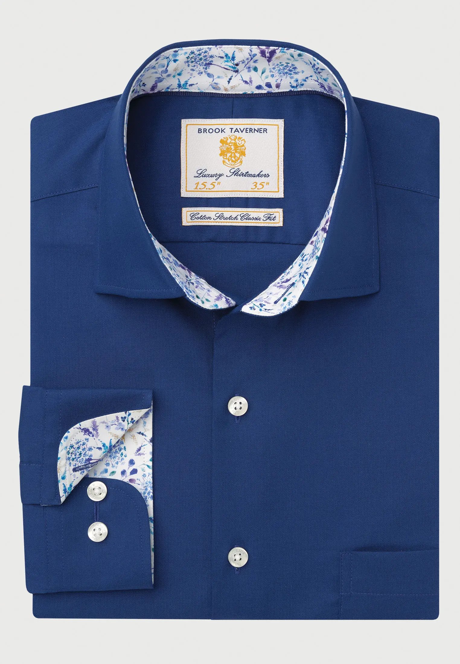 Regular Fit Navy Herringbone Cotton Stretch Shirt