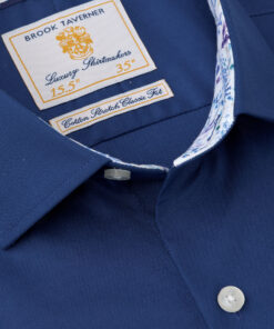 Alternative view of Tailored Fit Navy Herringbone Cotton Stretch Shirt