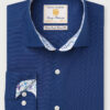 Tailored Fit Navy Herringbone Cotton Stretch Shirt