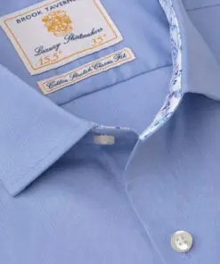 Alternative view of Tailored Fit Mid Blue Herringbone Cotton Stretch Shirt