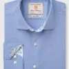 Tailored Fit Mid Blue Herringbone Cotton Stretch Shirt