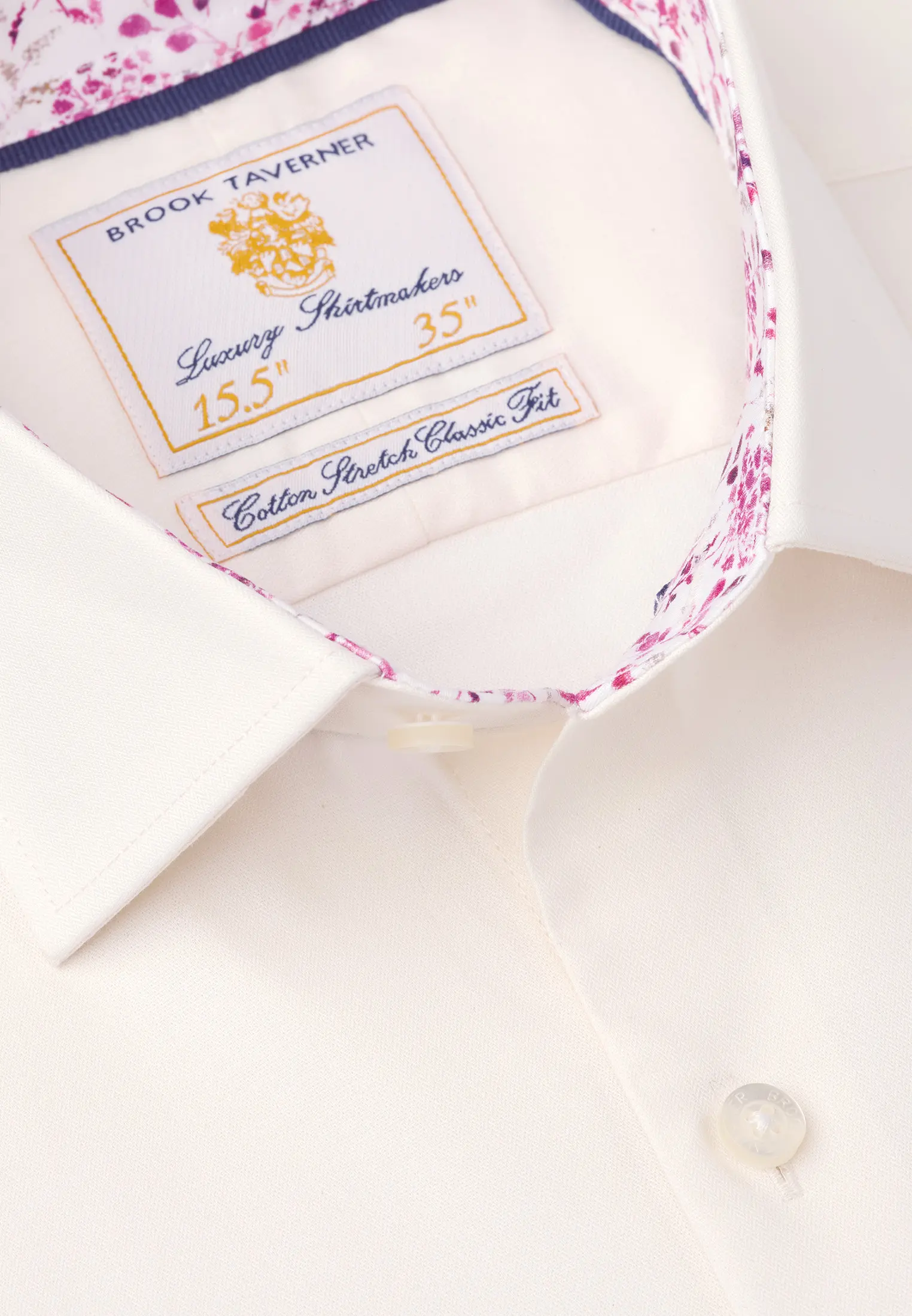 Tailored Fit Ivory Herringbone Cotton Stretch Shirt - Image 2