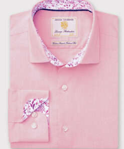 Tailored Fit Pink Herringbone Cotton Stretch Shirt