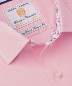 Alternative view of Tailored Fit Pink Herringbone Cotton Stretch Shirt