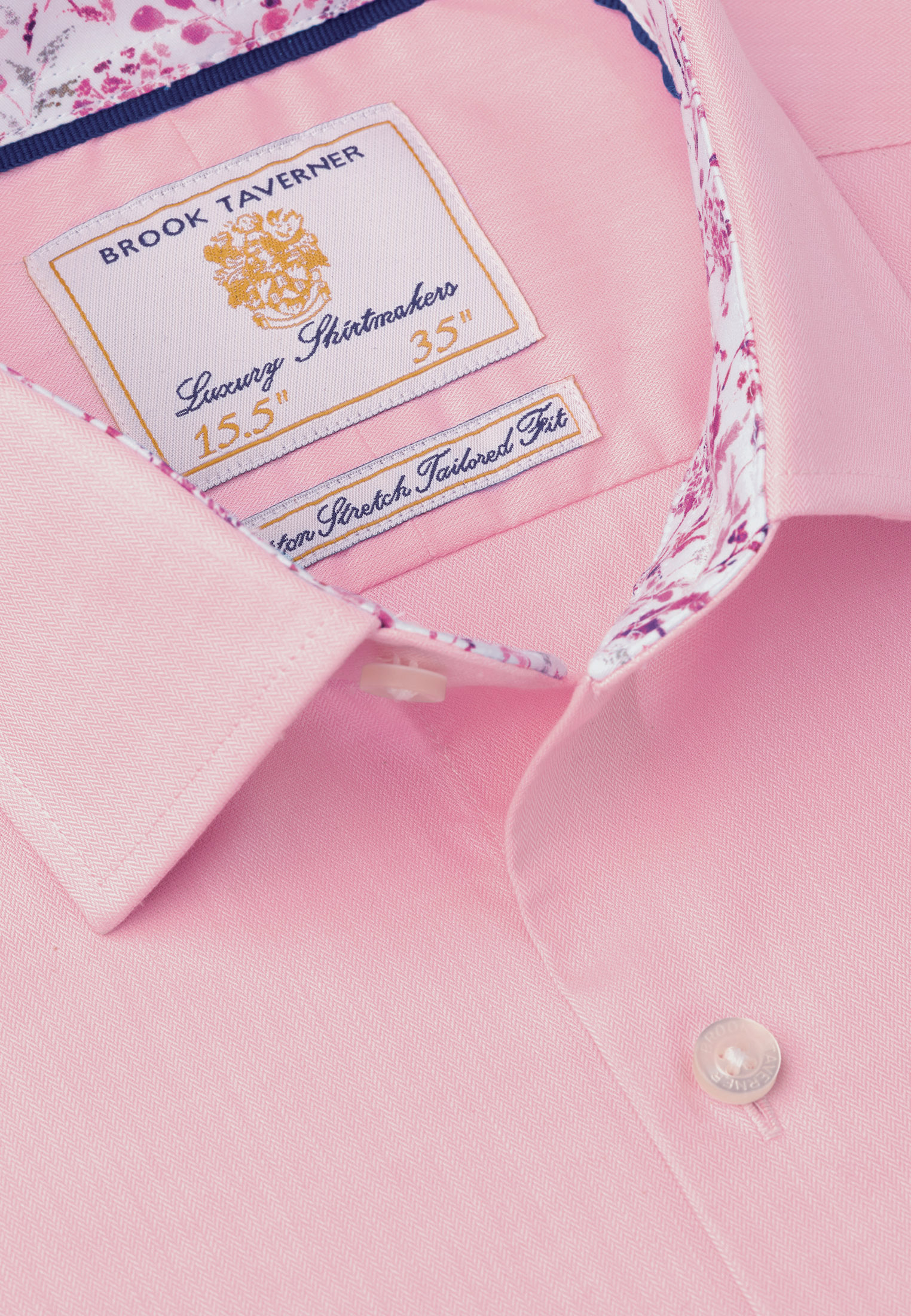 Tailored Fit Pink Herringbone Cotton Stretch Shirt - Image 2