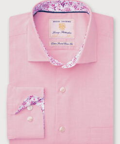 Regular Fit Pink Herringbone Cotton Stretch Shirt