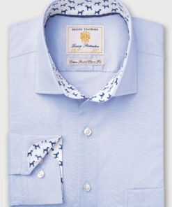 Regular Fit Sky Blue Herringbone Cotton Stretch Shirt