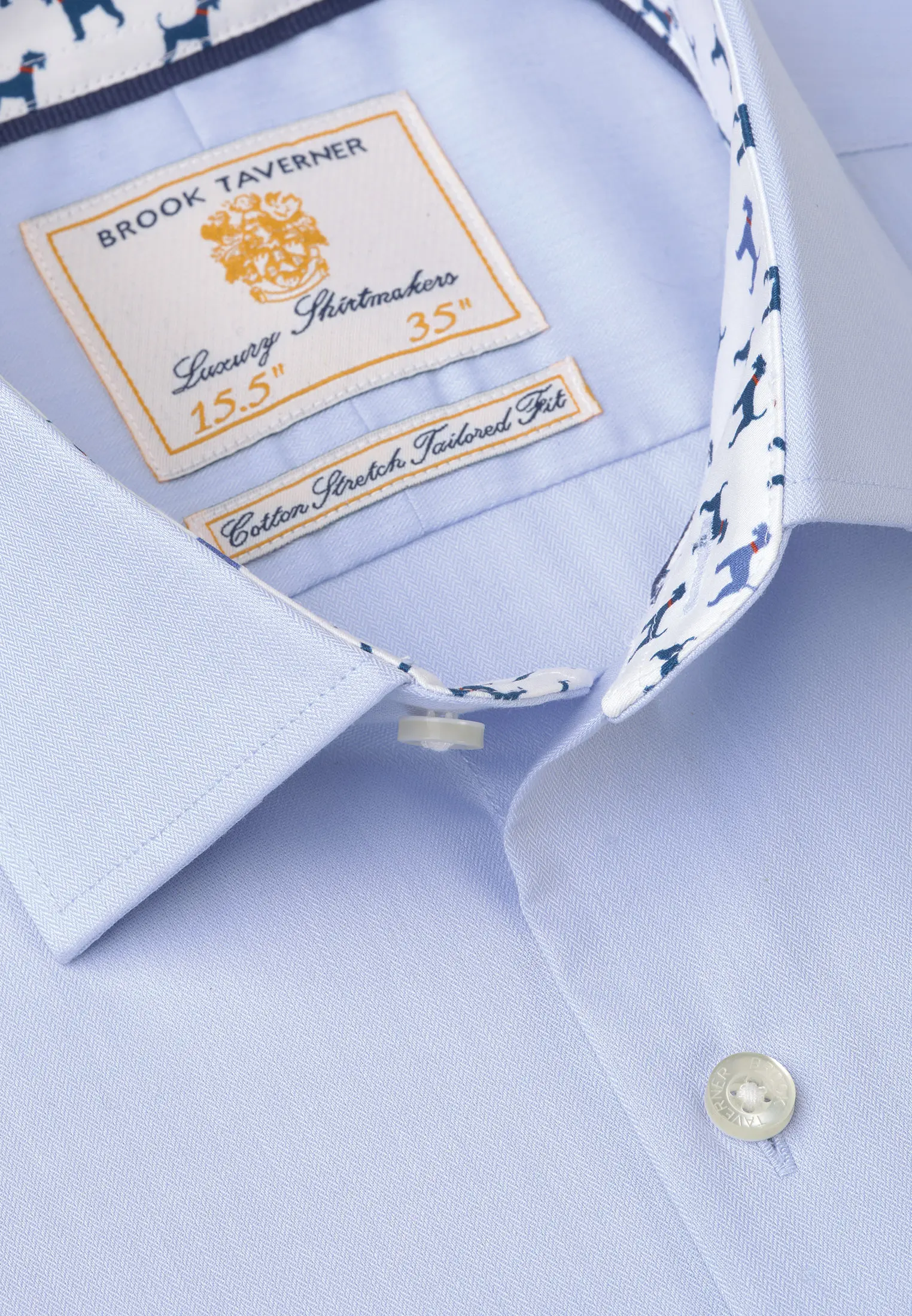 Regular Fit Sky Blue Herringbone Cotton Stretch Shirt - Image 2