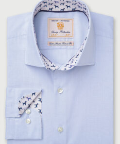 Tailored Fit Sky Blue Herringbone Cotton Stretch Shirt