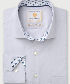 Regular Fit Silver Grey Herringbone Cotton Stretch Shirt