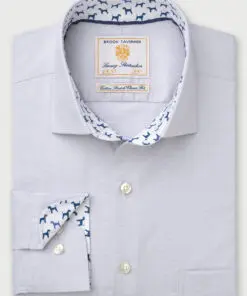 Regular Fit Silver Grey Herringbone Cotton Stretch Shirt