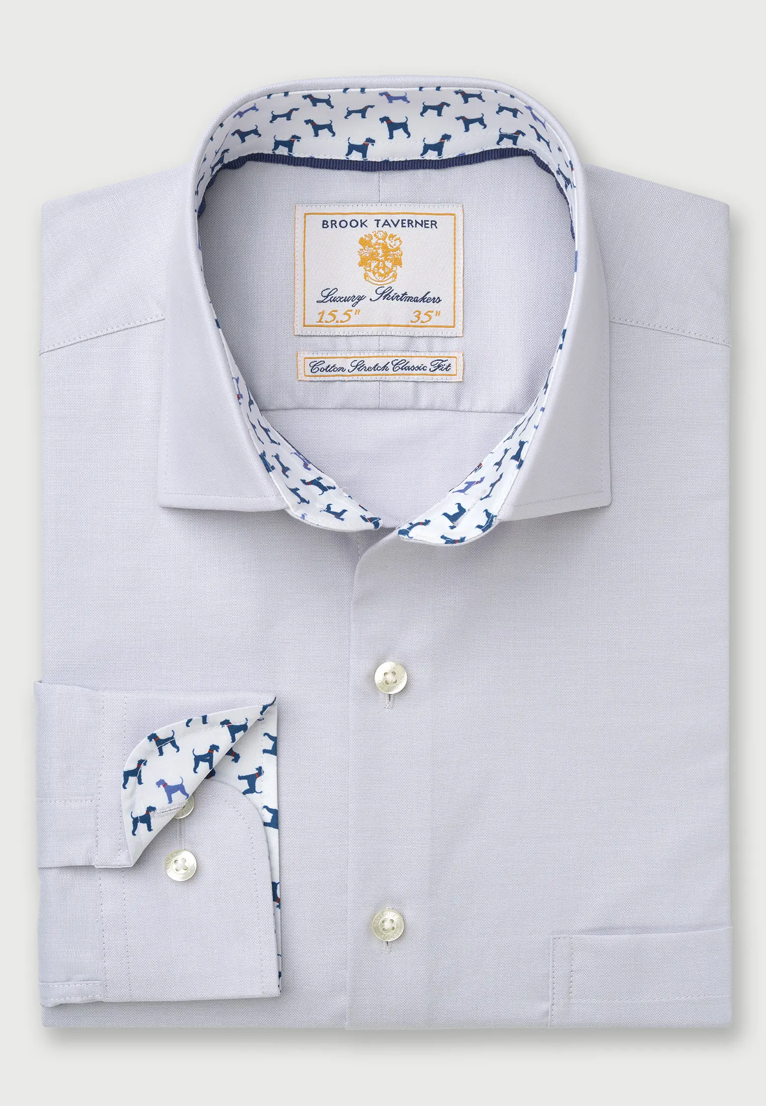 Regular Fit Silver Grey Herringbone Cotton Stretch Shirt