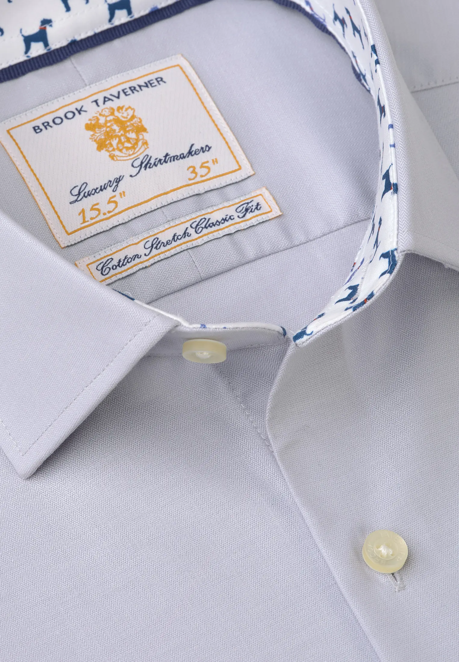 Regular Fit Silver Grey Herringbone Cotton Stretch Shirt - Image 2
