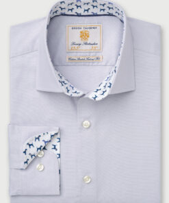 Tailored Fit Silver Grey Herringbone Cotton Stretch Shirt