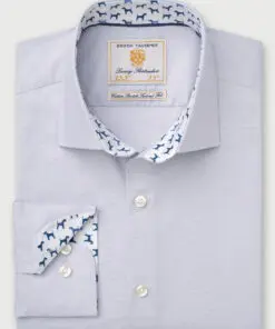 Tailored Fit Silver Grey Herringbone Cotton Stretch Shirt