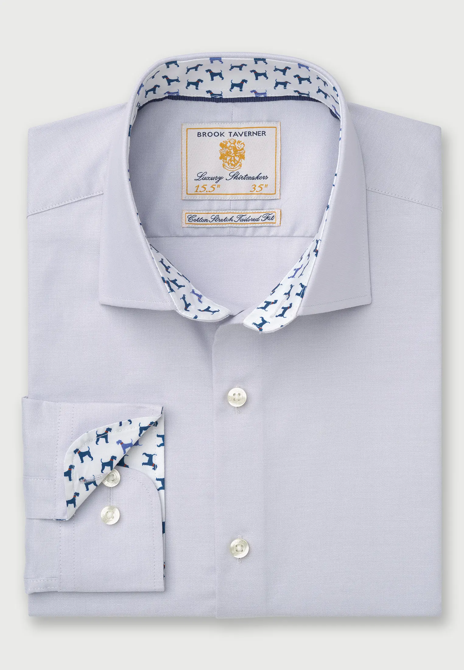 Tailored Fit Silver Grey Herringbone Cotton Stretch Shirt