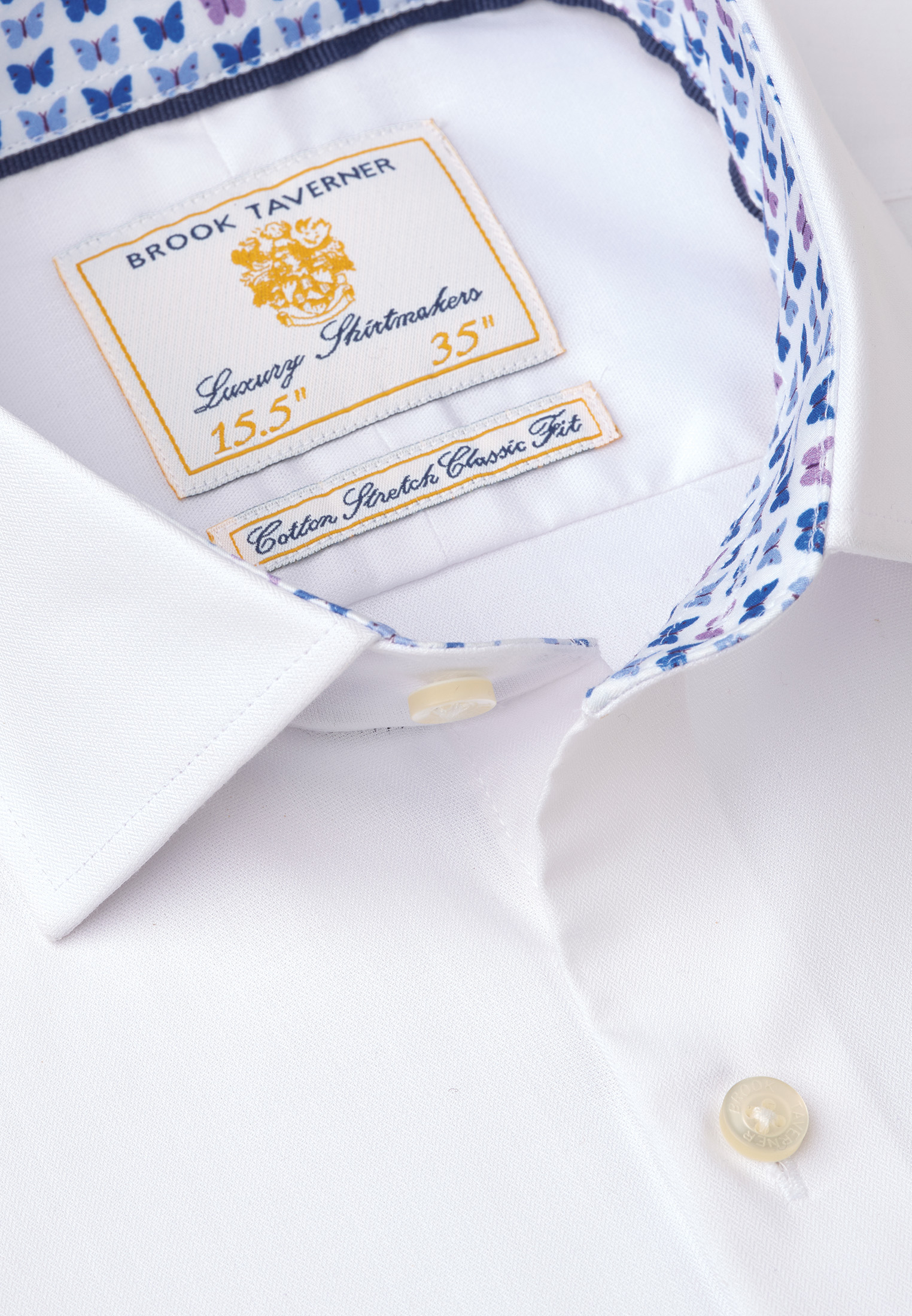 Regular Fit White Herringbone Cotton Stretch Shirt - Image 2