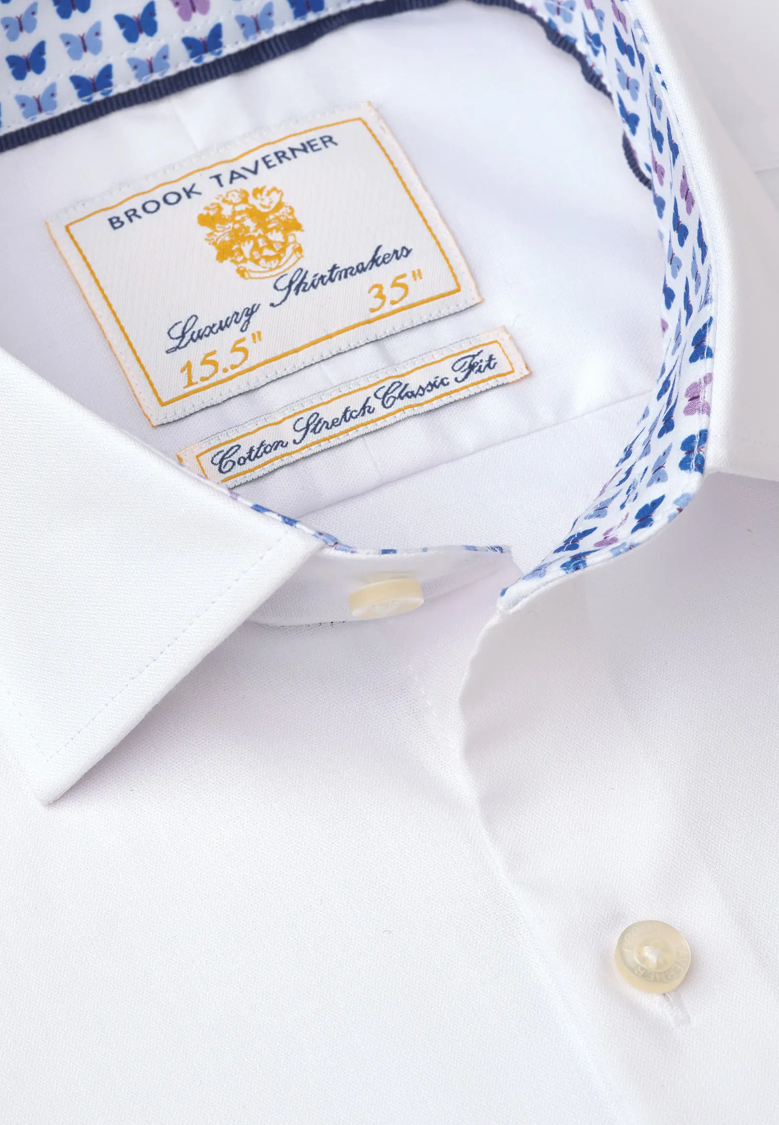 Tailored Fit White Herringbone Cotton Stretch Shirt - Image 2