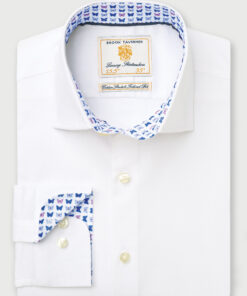 Tailored Fit White Herringbone Cotton Stretch Shirt