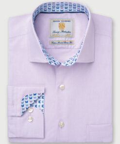 Tailored Fit Lilac Herringbone Cotton Stretch Shirt
