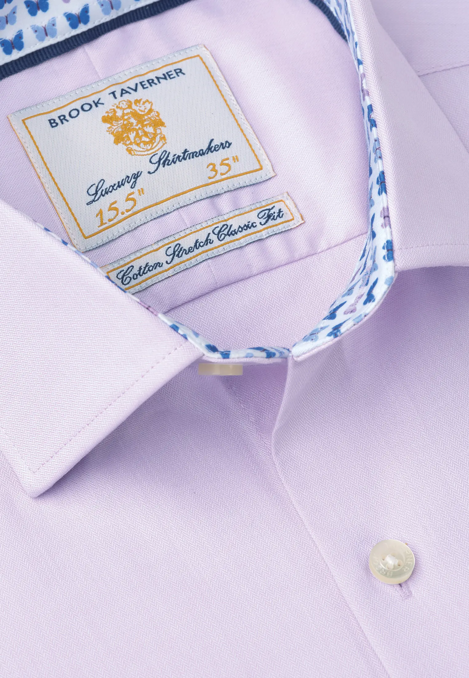 Tailored Fit Lilac Herringbone Cotton Stretch Shirt - Image 2