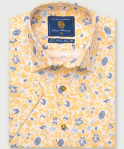 Regular Fit Lemon Print Linen Cotton Short Sleeve Shirt