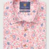 Regular Fit Rose Floral Print Linen Cotton Short Sleeve Shirt