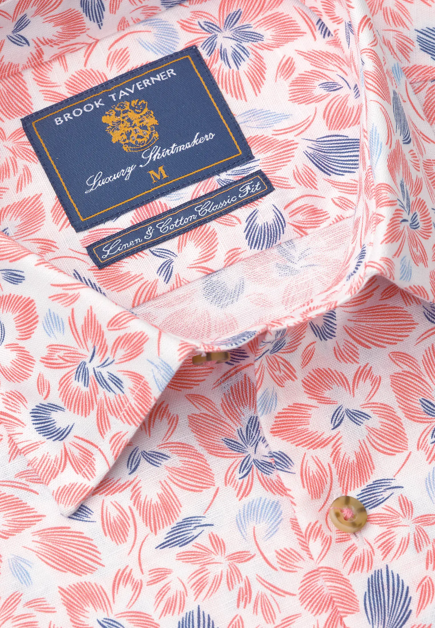 Regular Fit Rose Floral Print Linen Cotton Short Sleeve Shirt - Image 2